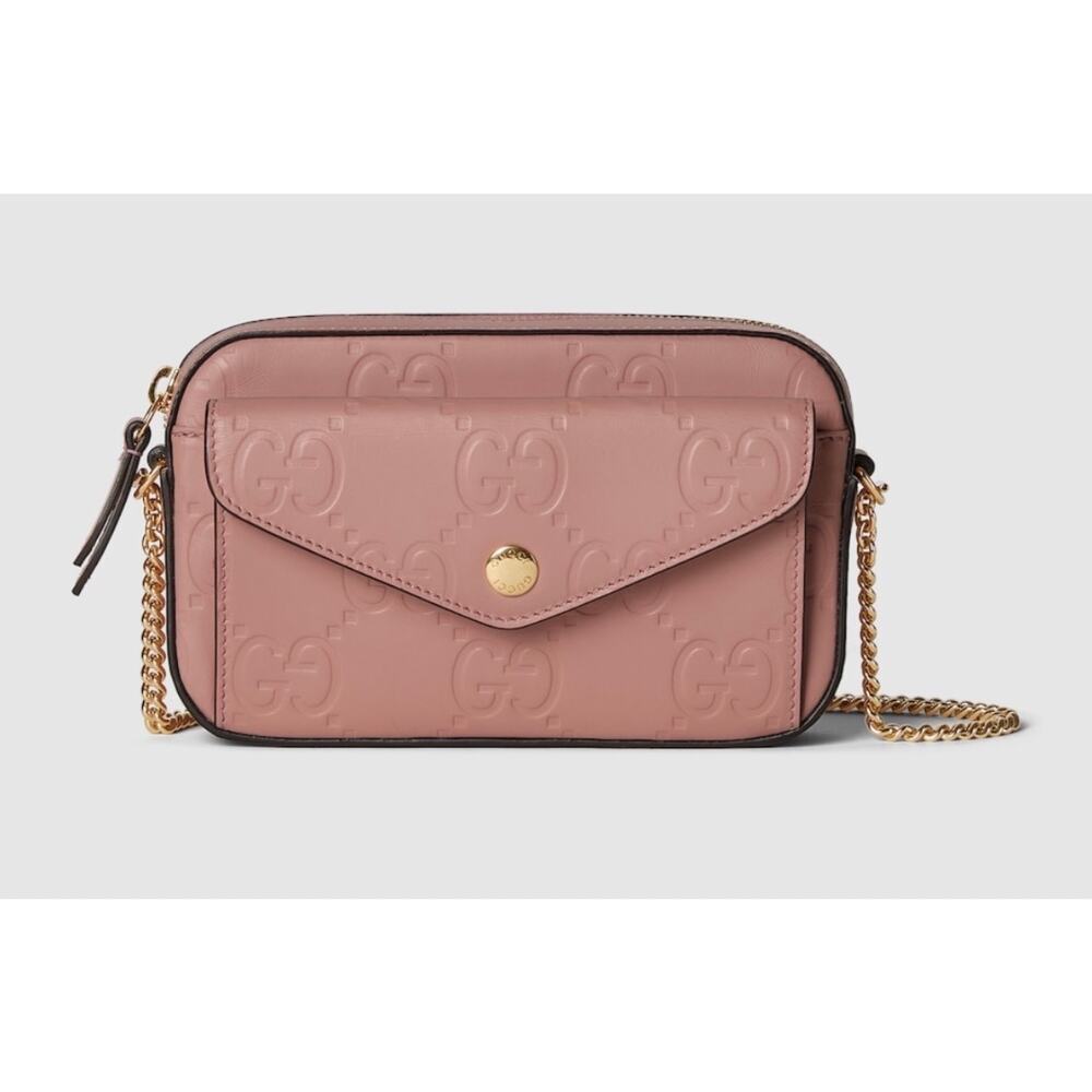 Gucci GG Super Mini Shoulder Bag Pink Leather with Chain Strap Brand BNIB